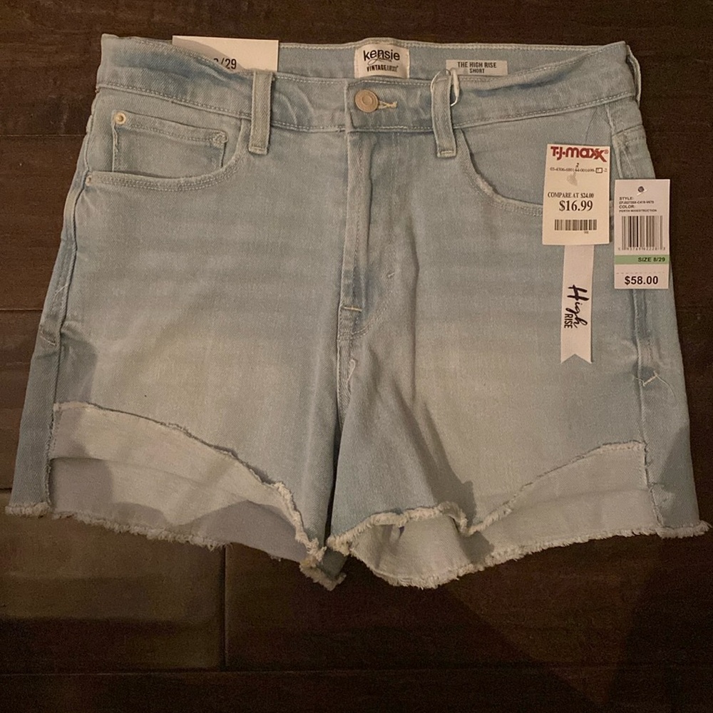 High rise light wash denim shorts